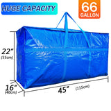 66 Gallon Extra Large Storage Bags, Huge Moving Bags Heavy Duty with Zipper and Stronger Handles, Big Foldable Duffle Bag for Travel, Storage Totes Moving Boxes for College, Christmas Tree,Blue,2 Pack