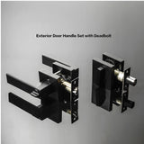 Exterior Door Lock Set,Combo Lock-Heavy Duty Black Door Handle and Single Cylinder Deadbolt Lock,Keyed Alike Door Locks for Front Door(Matte Black,2Pack Set)