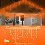 YEGUO 33ft 400 LED Orange Halloween Lights, Connetable Icicle Light Outdoor Waterproof, 8 Modes Christmas Lights Indoor Plug in for Thanksgiving House Patio Fall