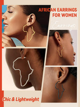 FaithHeart Gold Hoop Earrings for Women, Trendy 14K Gold Plated Large African Map Huggie Hoop Earrings Non Tarnish Everyday Jewelry