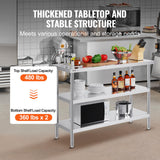 VEVOR Stainless Steel Food Prep Table, 18 x 48 x 34 Inch Commercial Kitchen Worktable, with 2 Adjustable Undershelf, Heavy Duty Prep Tables Metal Work Table for BBQ, Kitchen, Home, and Garage