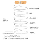 MBW Silver Bracelets for Women Trendy, Dainty 14K Silver Plated Cuban Link Chain Pearl Bracelet Silver Stackable Bracelet Stack Waterproof Tiny Cute Bracelet Set Layering Bracelet Minimalist Jewelry