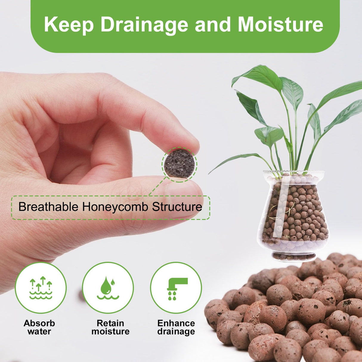 Pulovin 15 lbs LECA Clay Pebbles for Plants, 4-16mm LECA Balls for Indoor Plants Drainage, Hydroponics, Aquaponics, Natural Clay Balls for Soil Root Development, Orchid Potting Mix