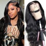 13x4 Body Wave Lace Front Wigs Human Hair Pre Plucked HD Transparent Lace Frontal Wig with Baby Hair 180% Density 9A Glueless Brazilian Virgin Human Hair Lace Front Wigs for Women Natural Black 22Inch