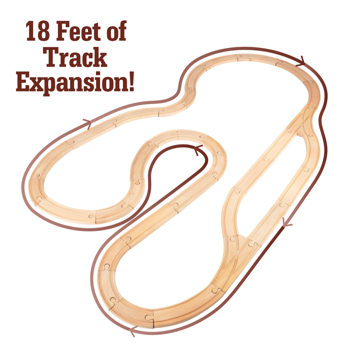 Wooden Train Track 52 Piece Set-18 Feet Of Track Expansion - 5 Distinct Pieces - 100% Compatible with All Major Brands Including Thomas Wooden Railway System: Screen Free Christmas Gift For Toddlers