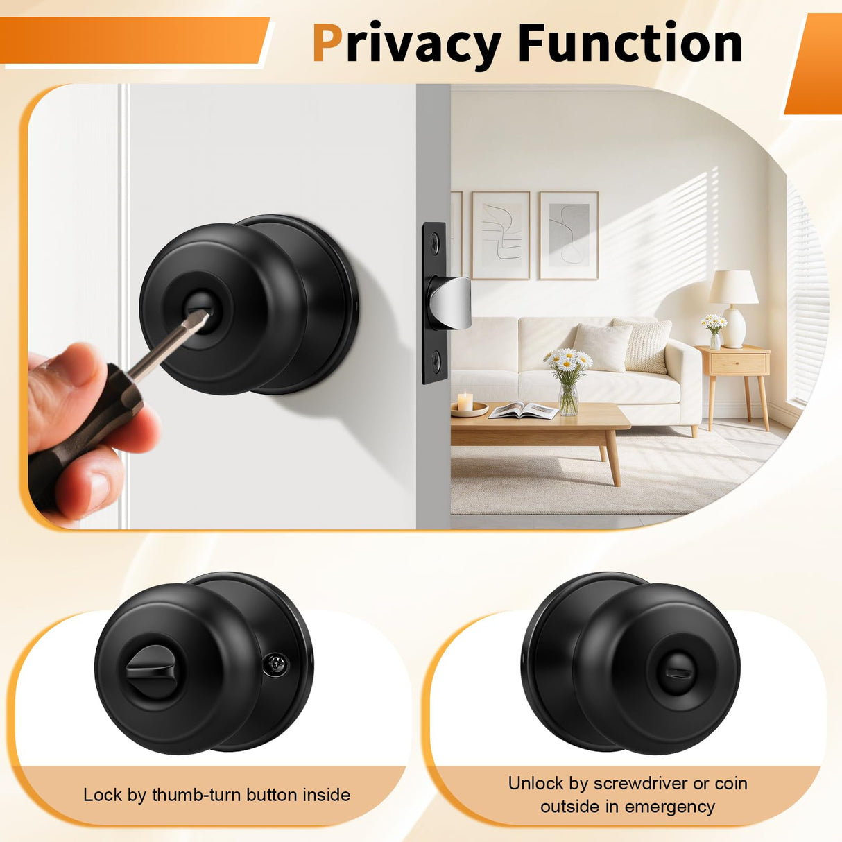 Probrico Bathroom Door Knobs, 10 Pack Interior Door Handles Privacy Function, Keyless Doorknob for Bedroom Bath, Matte Black Finish Door Knob with Solid Latch