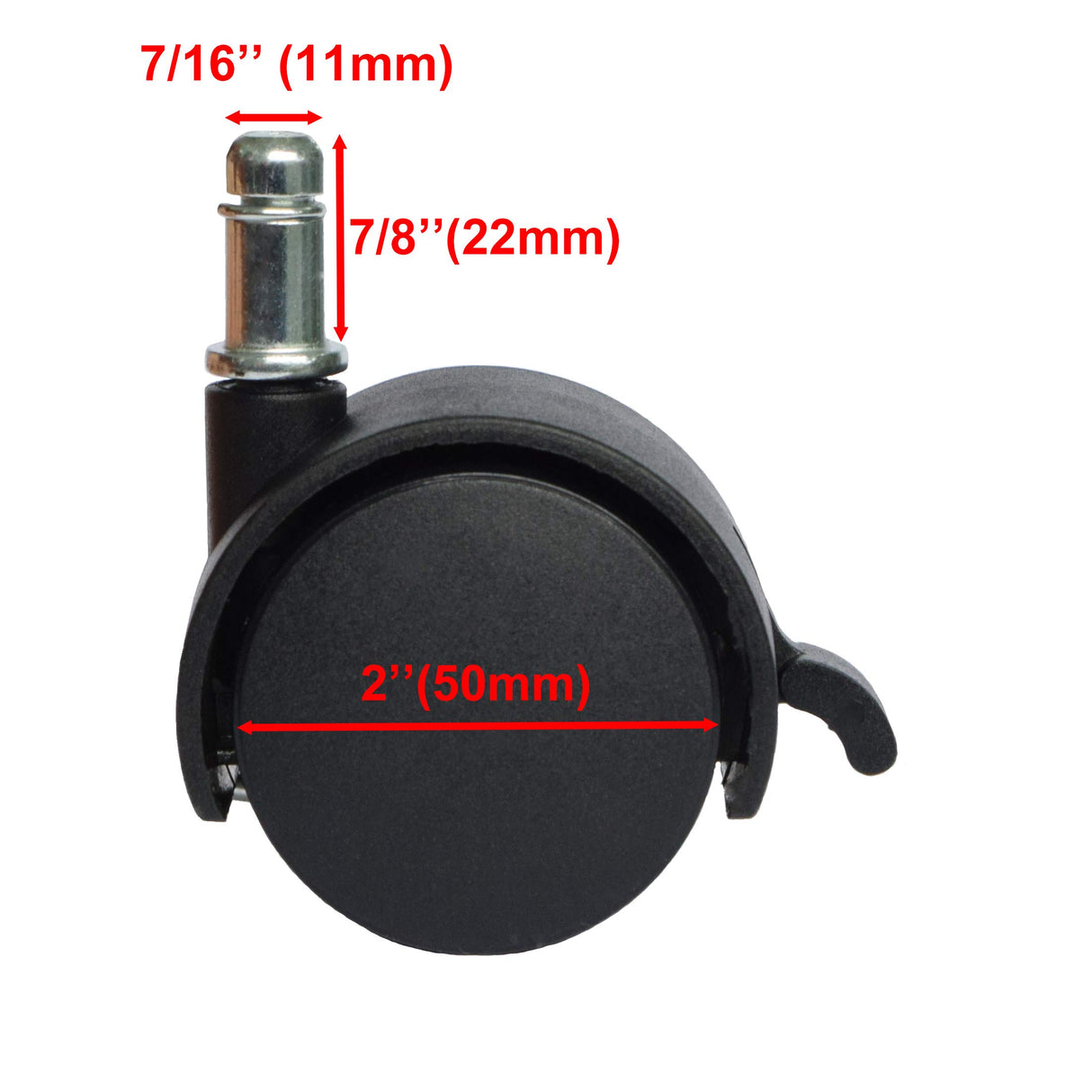 MySit 2" Replacement Office Chair or Stool Caster Wheels - with Brake (Set of 5)