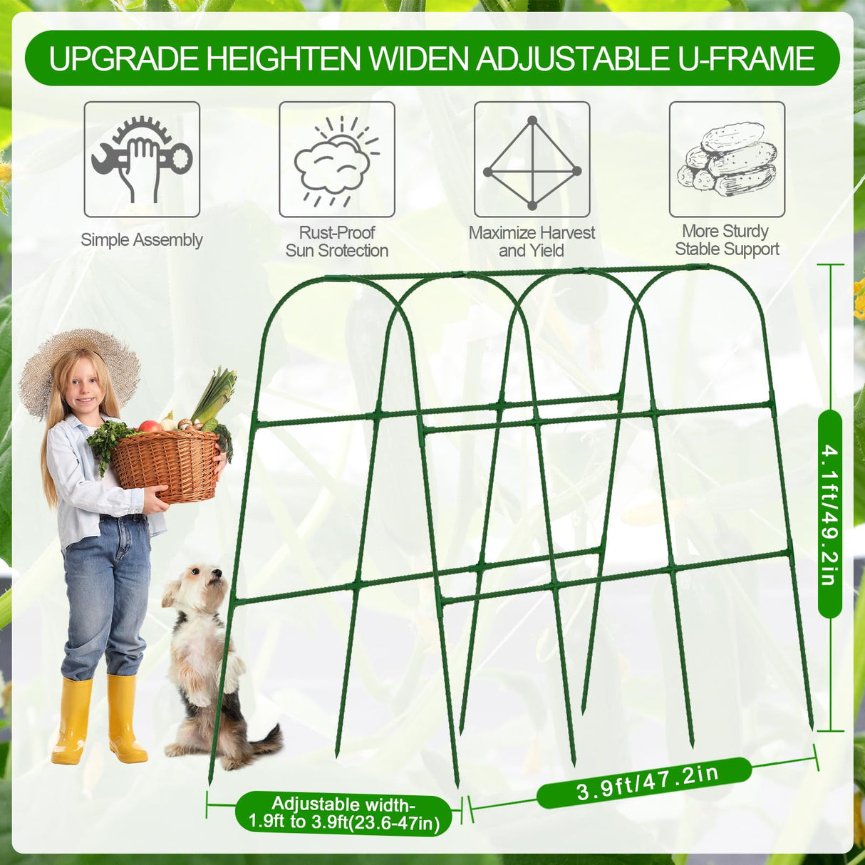 WLLEYAY Large U-Shape Cucumber Trellis for Raised Bed,49.2x49.2x23.6in