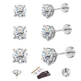 3 Pairs Moissanite Stud Earrings for Women Men S925 Sterling Silver Flat Back Earring D Color VVS1 Moissanite Cartilage Jewelry Set (Silver)