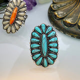 PSAMPMOS Boho Turquoise Rings for Women, Native American Western Large Bohemian Statement Open Adjustable Rings, Sizes 5-10