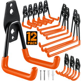 HUPBIPY 12 Pack Garage Hooks Heavy Duty Utility Steel with Anti-Slip Coating Wall Mount Storage Organizer for Hanging Power and Garden Tools, Ladders, Hose, Bikes, Ropes, Bulk Items, and More