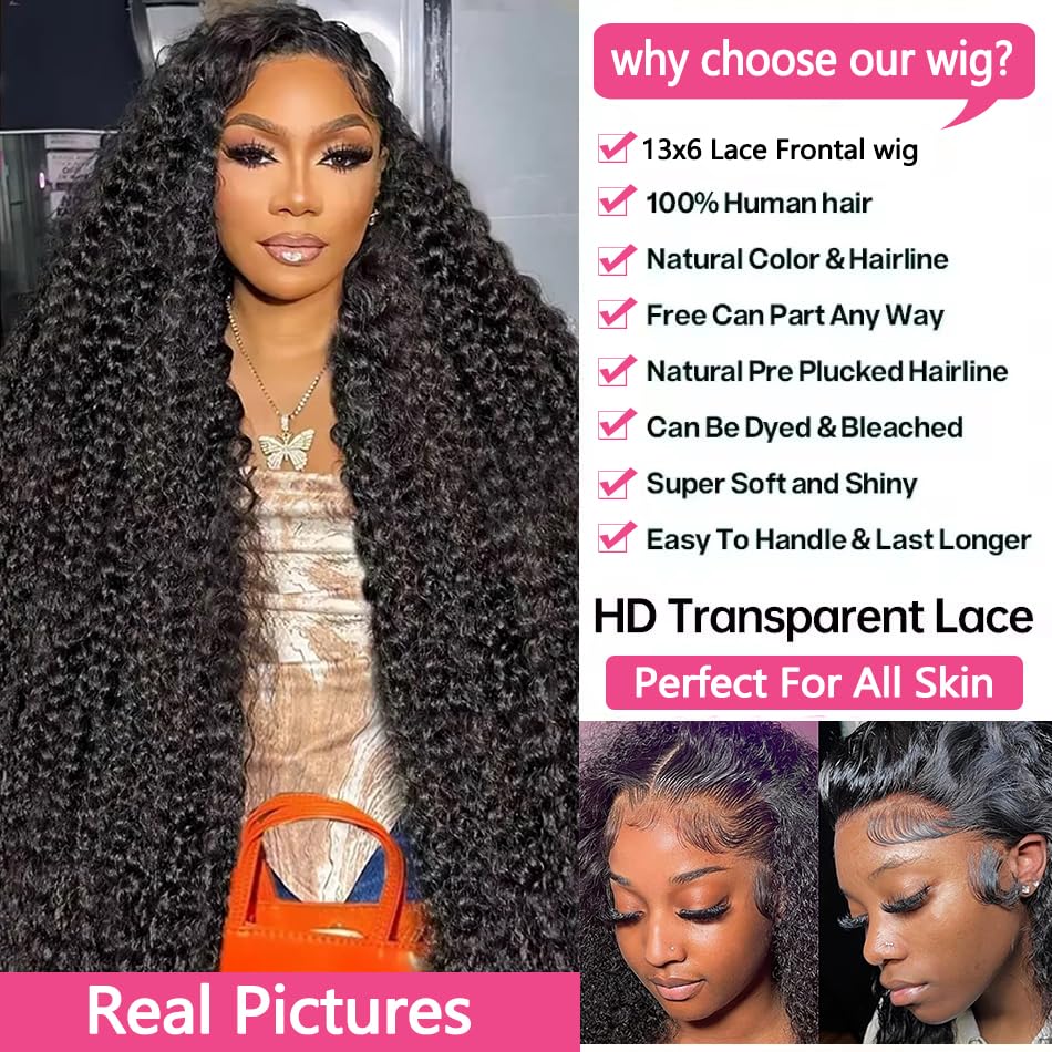 GYAJEP 32 inch Deep Wave Lace Front Wigs Human Hair 13x6 HD Lace Front Wigs Human Hair Pre Plucked 200% Density Deep Wave Wig Human Hair with Baby Hair Natural Color