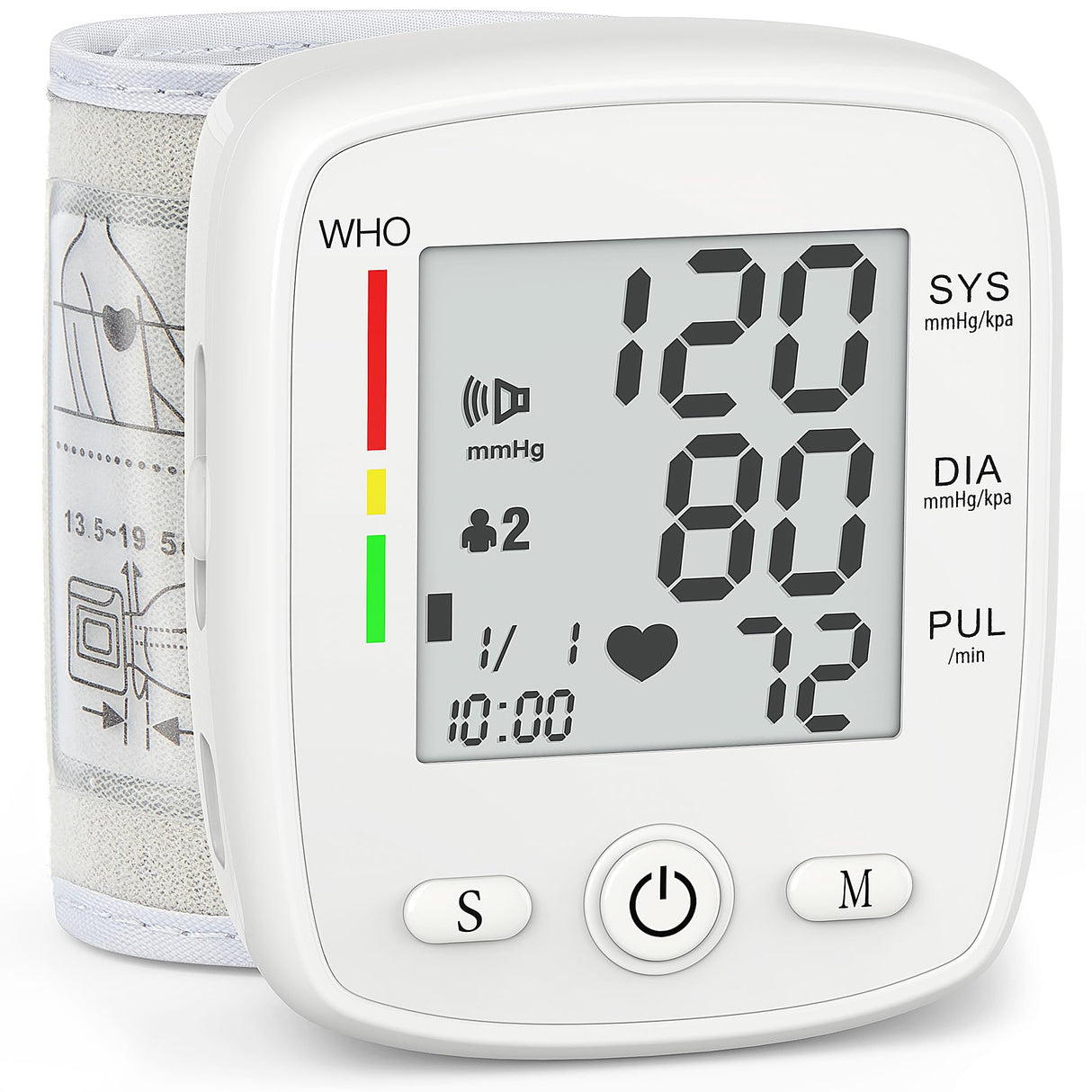 Blood Pressure Monitor Digital Wrist BP Machine Automatic BP Cuff with 2 Users 180 Memory Voice Large LCD Display Adjustable Cuff USB Charging Carrying Case