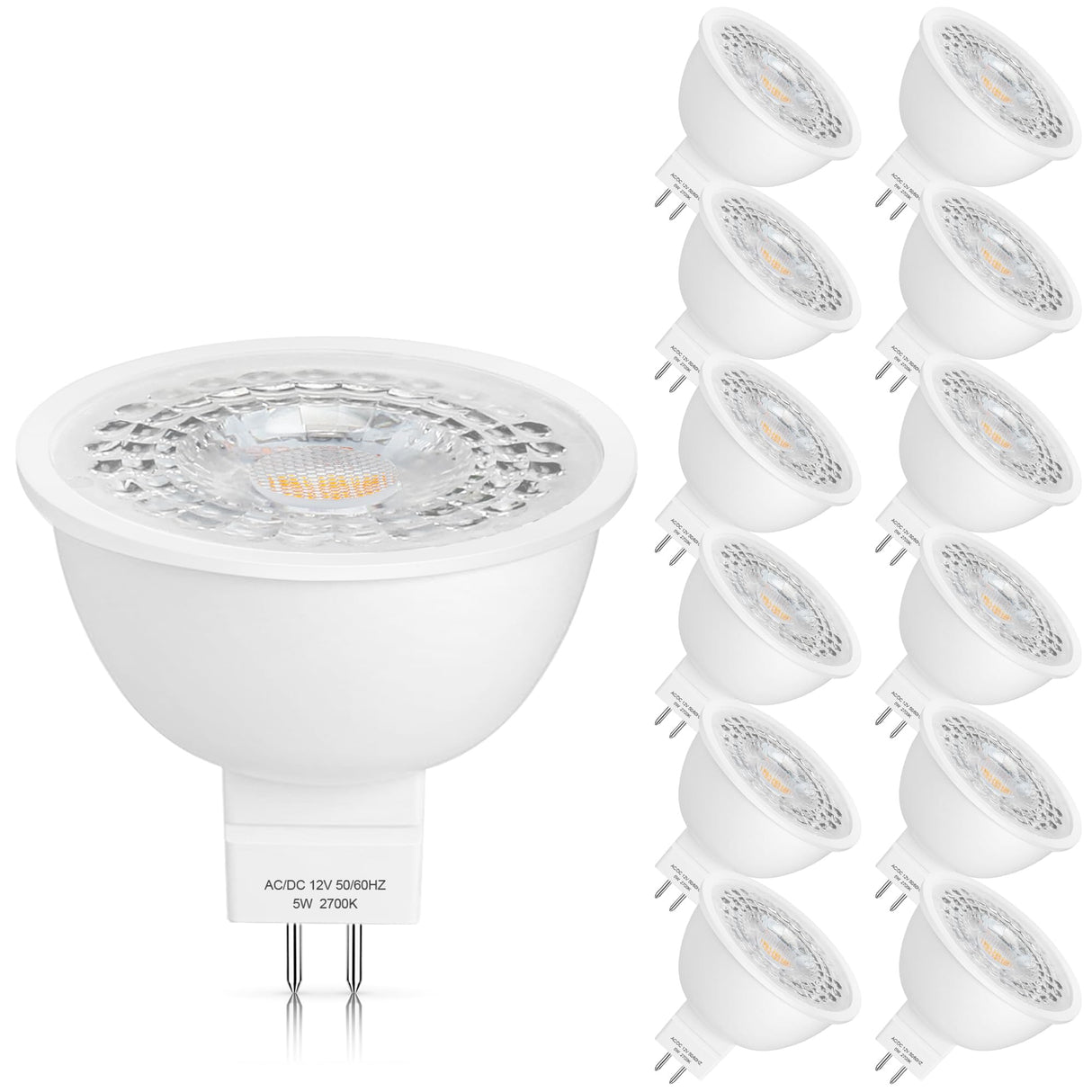 Mlambert 12 Pack MR16 LED Bulbs 50W Halogen Equivalent,2700K Warm White,5W GU5.3 MR16 12V Spotlight Bulb,Non-Dimmable,45° Beam Angle for Landscape