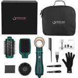 IG INGLAM Hair Dryer Brush, 4-in-1 Detachable Blow Dryer Brush, Ionic Diffuser Hair Dryer & Styler Volumizer with Oval Titanium Barrel, One-Step Hot Air Blowout Brush, Updated Push Switch, Dark Green