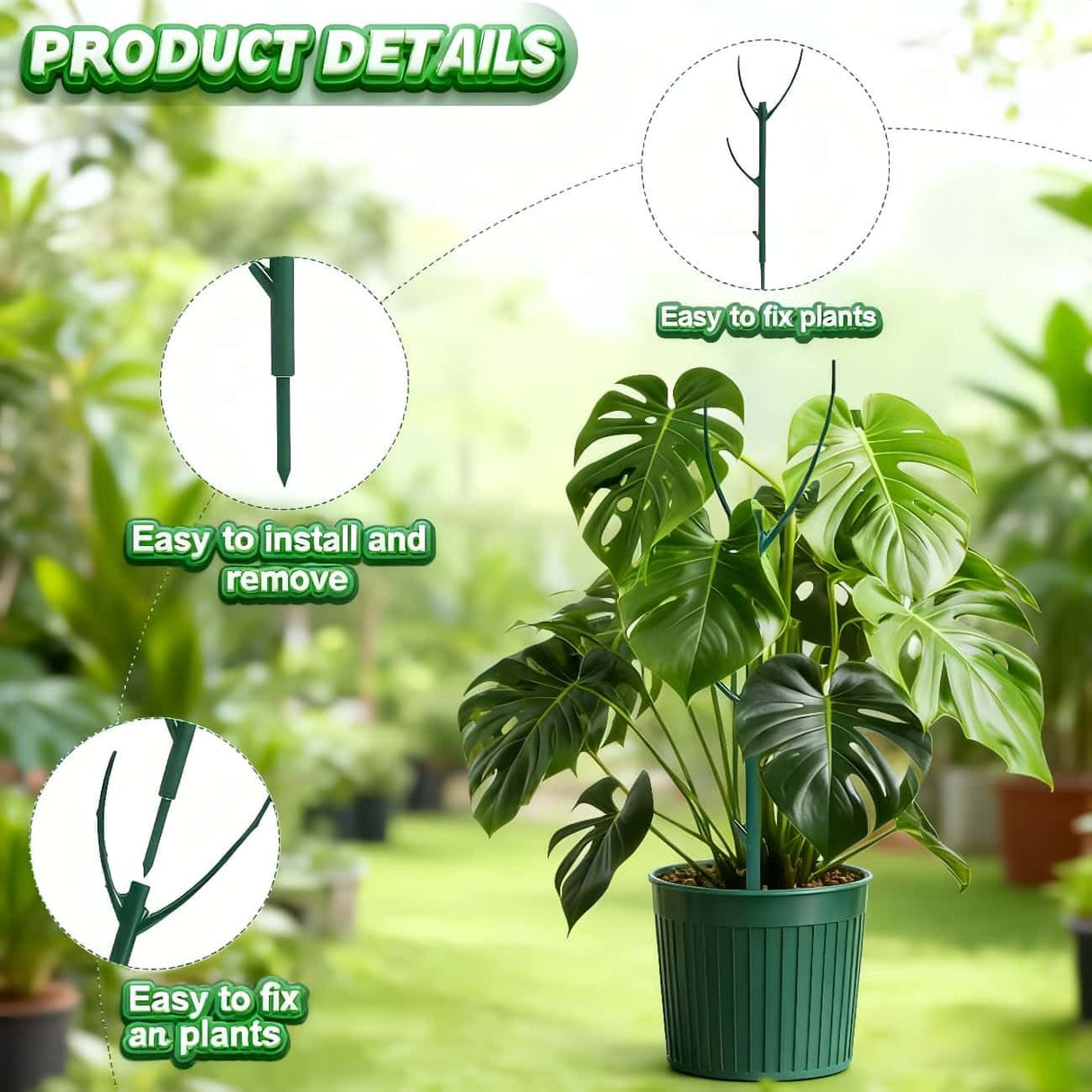 5 Pack Stackable Monstera Plant Support, Garden Plant Support Stakes for Indoor Outdoor Plants, Climbing Plant Support Structures Plant Holder Stick Moss Pole for Support Tall Potted Plants