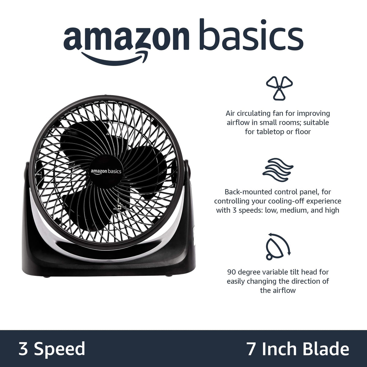 AmazonBasics 3 Speed Air Circulator, 7-Inch