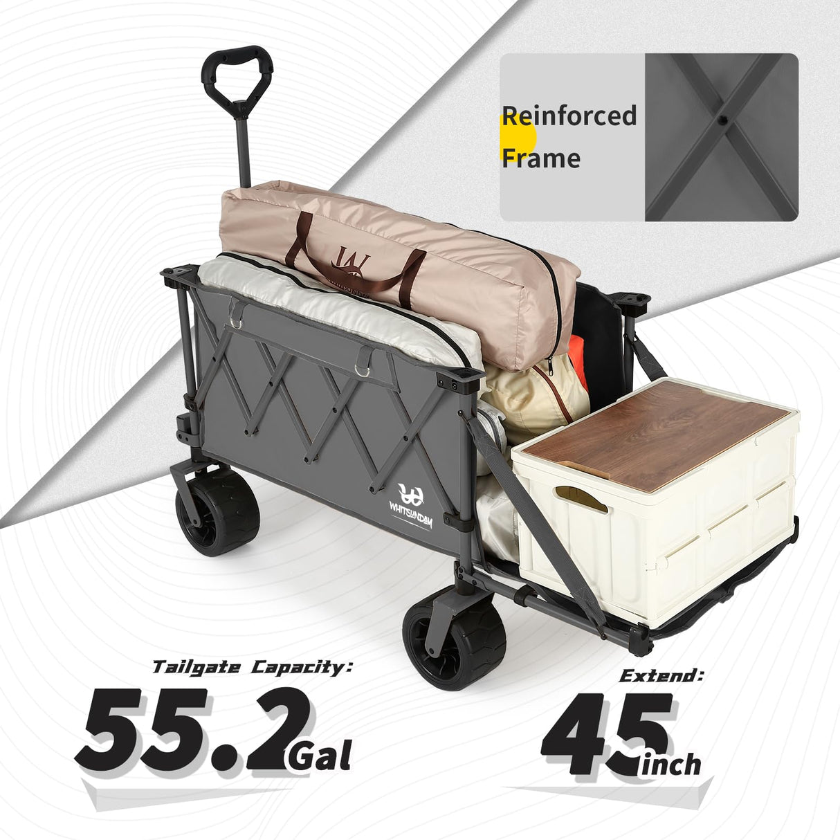 Whitsunday Collapsible Folding Wagon with Table,Heavy Duty Utility Beach Wagons with Opened Tailgate and All-Terrain Wheels for Camping,Garden,Sports Grey