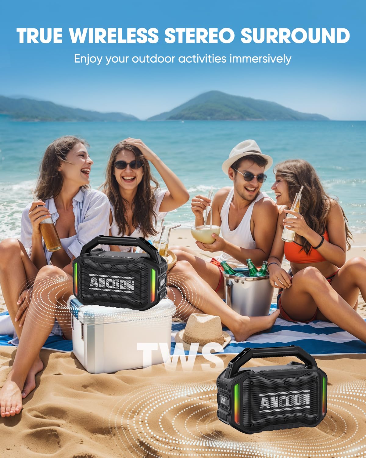 ANCOON Speakers Bluetooth Wireless: 80W(Peak) Loud Speaker with Bass