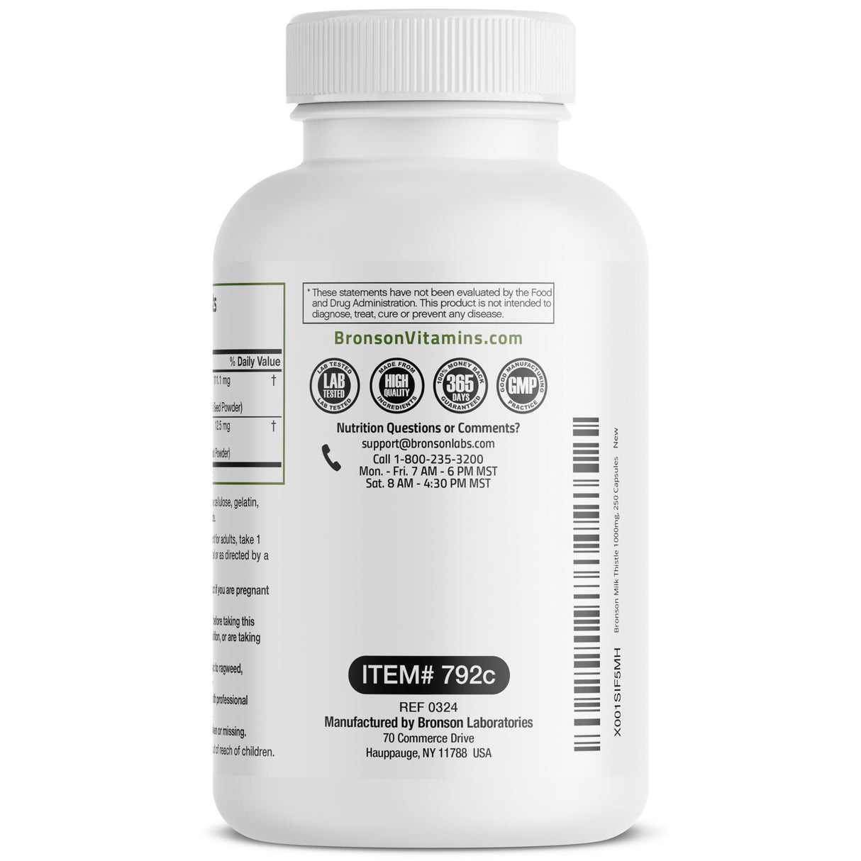 Bronson Milk Thistle Silymarin Marianum & Dandelion Root Liver Health Support, Antioxidant Support, Detox, 250 Capsules