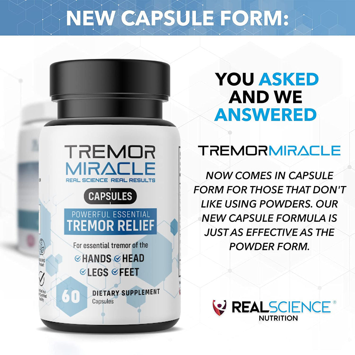 Real Science Nutrition Tremor Miracle Capsules - Essential Tremor Herbal Capsule Supplement for Hands, Legs, Feet, Head Tremors