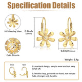 YZSFMZGE Daisy Earrings 925 Sterling Silver Leverback Drop Dangle Earrings for Women 18K White Gold Plated Hypoallergenic Cubic Zircon Daisy Flower Earrings Jewelry Gifts for Sensitive Ears (Yellow Gold)