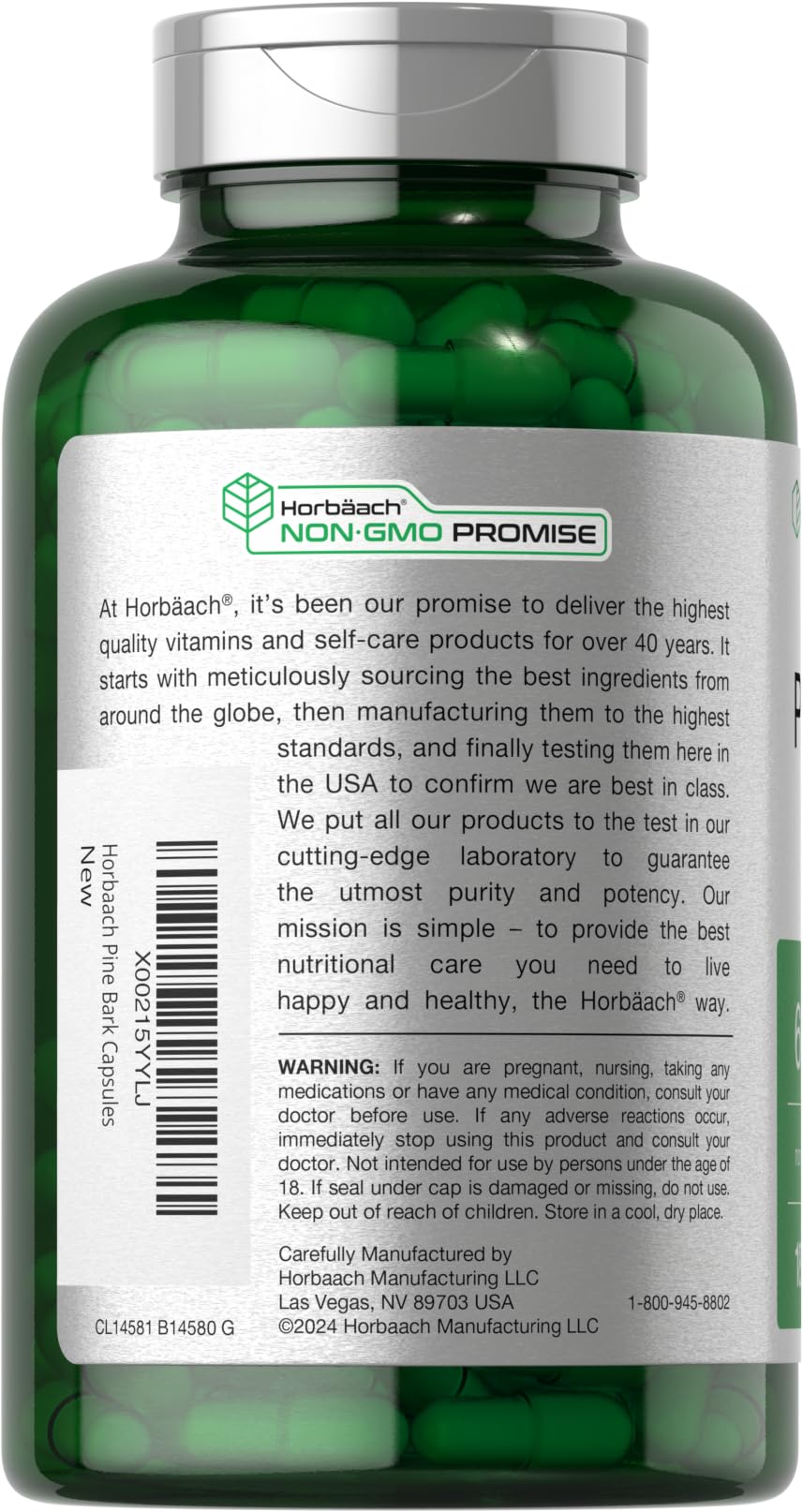 Horbäach Pine Bark Extract | 6000 mg | 180 Capsules | Standardized to Contain 75% Proanthocyanidins | Non-GMO, Gluten Free Supplement | High Potency