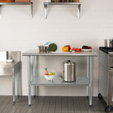 HARDURA Stainless Steel Table 30X36 Inches with Undershelf and Galvanized Legs NSF Heavy Duty Commercial Metel Table for Food Prep