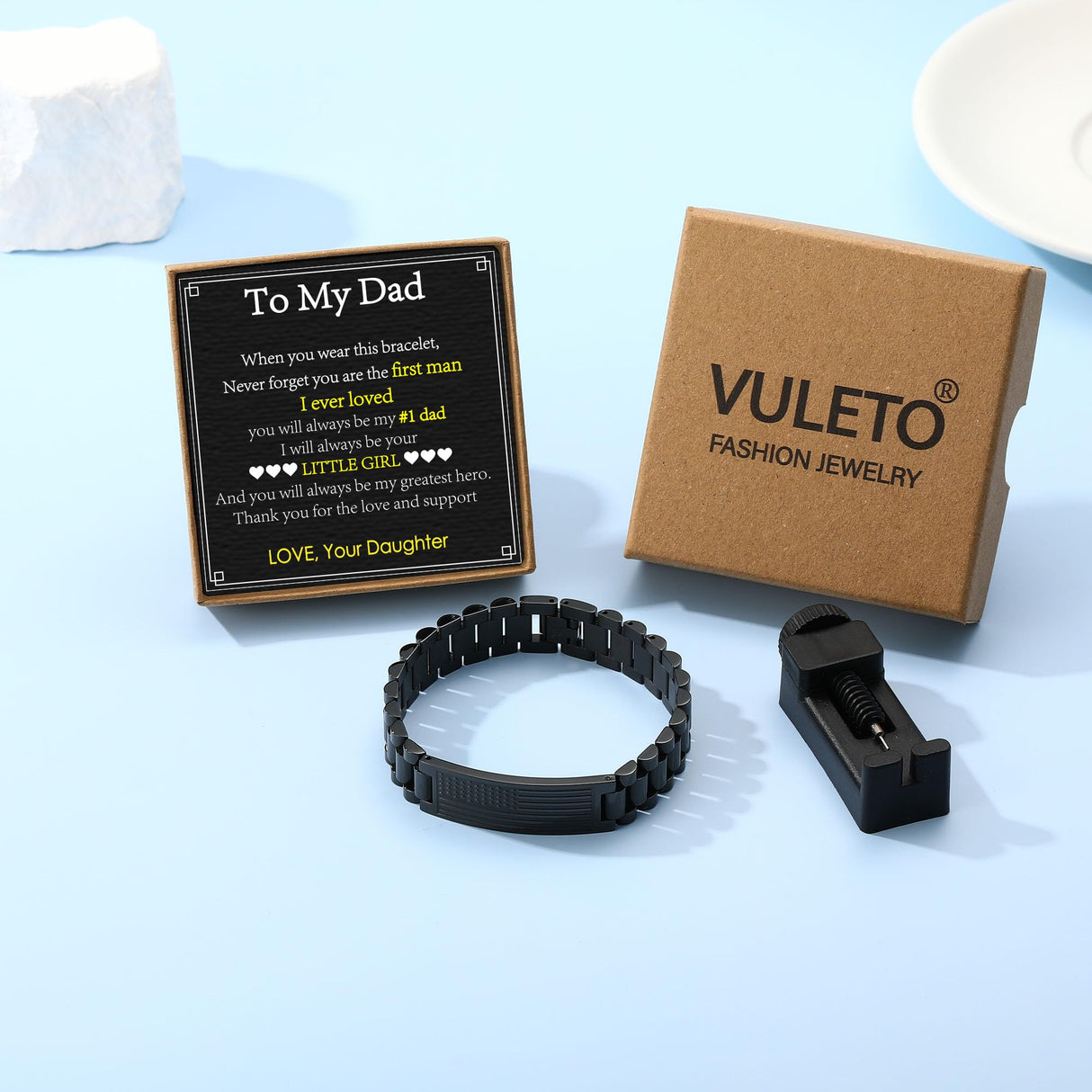 VULETO Gift Bracelet for Dad from Daughter, To My Dad Bracelet Stainless Steel American Flag Bracelet Birthday Fathers Valentines Jewelry Gifts Idea Presents for Daddy Father Papa Him Best Ever