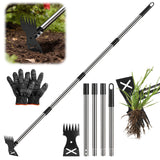 Weed Puller Tool with Long Handle - Adjustable Length Manual Weeder Remover Tool, 2 in 1 Hand Weed Rake and Garden Hoe for Gardening, Uprooting Weeding Tool for Yard, Lawn, Patio, Garden