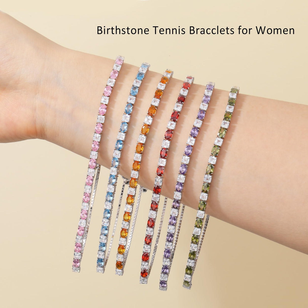 ETERMBOL Birthstone Tennis Bracelets for Women Alexandrite Bracelets for Women White Gold Bracelets June Birthstone 925 Sterling Silver Adjustable Chain 6-9 Inchs Jewelry Anniversary Birthday Gifts for Women Mom Wife Her