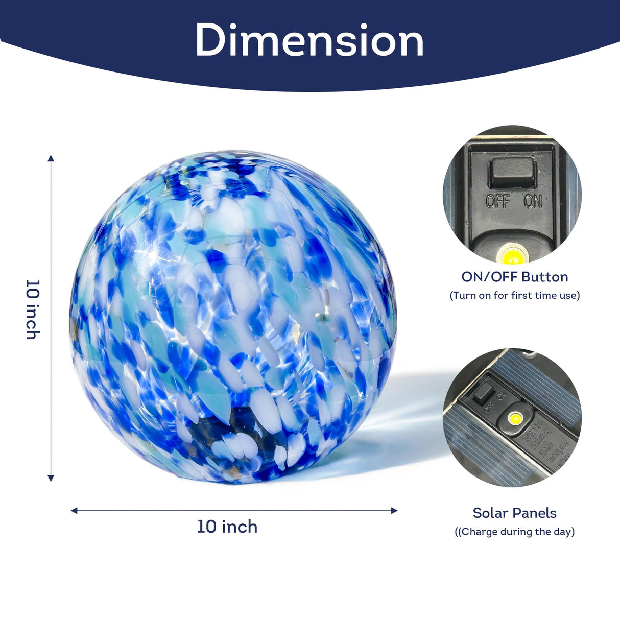Lily's Home Gazing Ball - 10" Glass Globe with Solar Powered Lights - Outdoor Solar Lights for Yard & Patio - Garden Decor - Automatic On/Off Photosensitive Switch - Battery Included - Blue