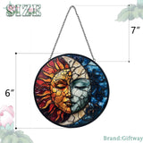 Sun and Moon Decor Suncatcher Stained Glass Window Hanging - Handmade Stained Glass Suncatchers Hanging Decoration with Metal Chain - Outdoor Garden Decor Gift for Women Christmas Thanksgiving Gifts