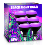 TigQiang 6 Pack Black Light Bulbs, Blacklight Bulb 120W Equivalent, E26 BR30 LED Black Light Bulb 385-400nm for Halloween Christmas Decorations, Body Paint, Glow in The Dark Party, Fluorescent Poster