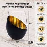 MyGift Black and Gold Stemless Wine Glasses Set of 4 - Elegant Christmas Gift Set with Luxe Metallic Finish, 18oz Modern Barware