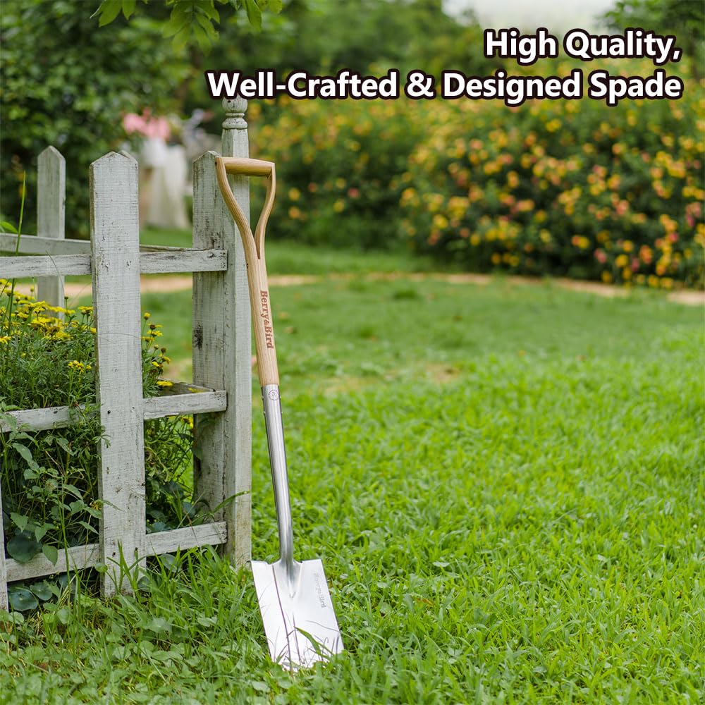 Berry&Bird Garden Digging Spade, 41" Stainless Steel Gardening Border Spade