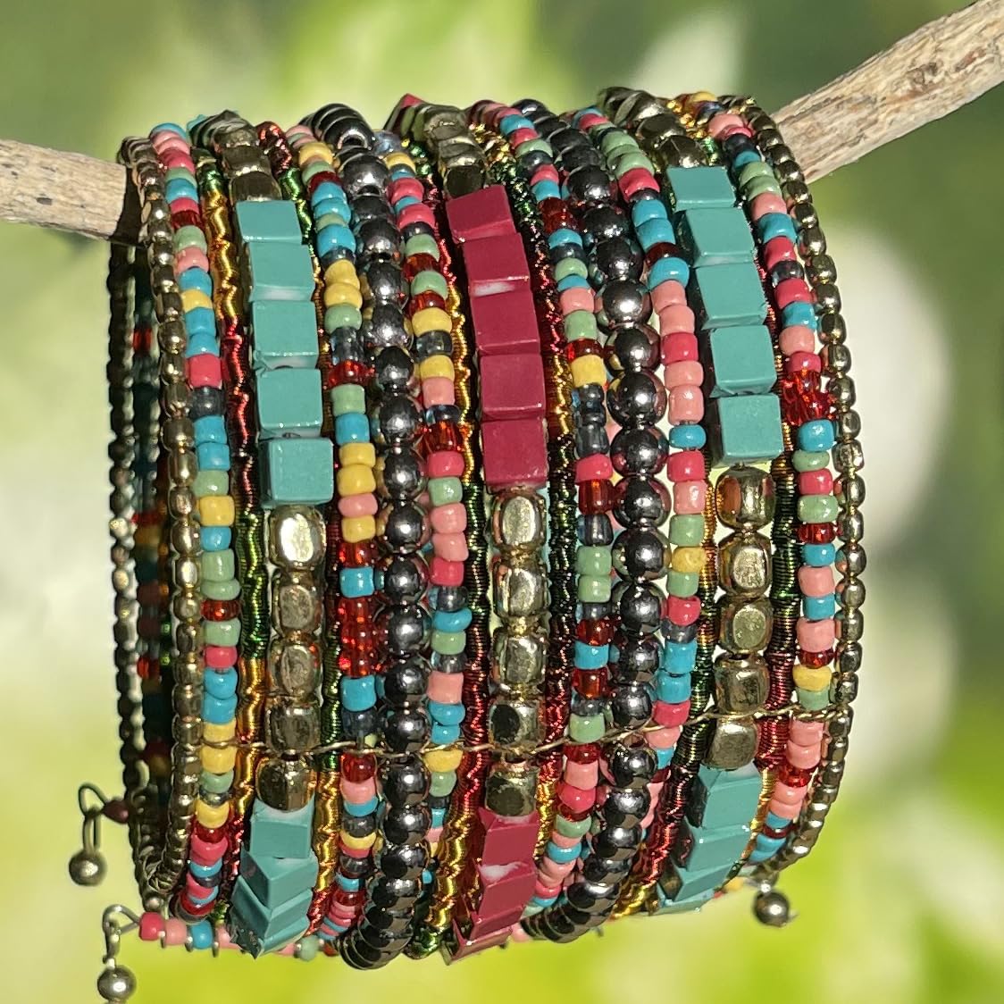 SPUNKYsoul Boho Cuff Bracelets, Women Adjustable Stackable Beaded Accessory