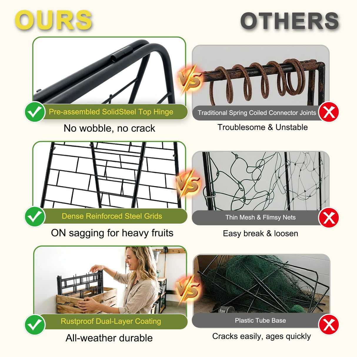 50"x17" A-Frame Cucumber Trellis for Raised Bed, Heavy Duty All-Metal Support for Climbing Plants, Cucumbers, Tomatoes & Beans, Easy Assembly, with Bonus Shears & Accessories, 1 Pack, Black, YOBAZAN