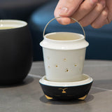 HEER Black Cat Tea Cup with Infuser and Lid, Cute Tea Mug with Strainer for Steeping Loose Leaf, Ceramic Teacup Birthday Christmas Cat Lover Gifts for Women, Men, Mom, Sisters, besties. (Black)