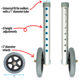 Universal Walker Wheel Kit: 5 Inch Sport Wheels and FlexFit Ski Glides (Gray)