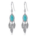 AVECON 2CT Marquise Turquoise Dangle Earrings for Women, Feather Jewelry