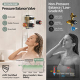 SR SUN RISE Black Square Rainfall Shower Head and Handle Set, Wall Mounted Shower Fixtures, Metal Shower Faucet Trim Repair Kits (With Shower Valve)