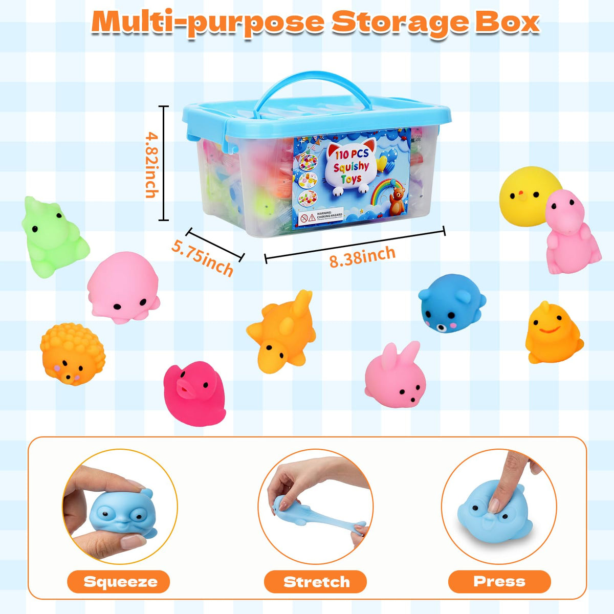 110 Pack Bulk Mochi Squishy & Fidget Toys - Soft Stress Relief Toys, Ideal Party Favors, Classroom Prizes & Christmas Stocking Stuffers for Kids