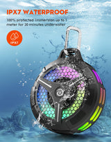 Waterproof Bluetooth Shower Speaker, Suction Cup, Small Portable Wireless IPX7 Waterproof Outdoor Speakers, Loud Stereo Sound Deep Bass, TWS Pairs, 6 Mode RGB Lights, All Ages Gift for Christmas