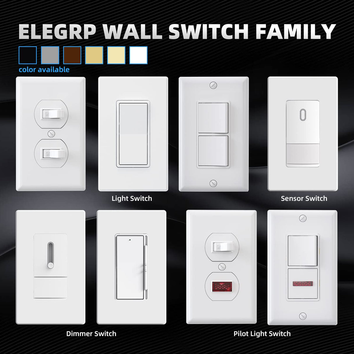 ELEGRP Matte White Single Pole Decorator Light Switch, 15Amp, 120-277V, Decorative Paddle Rocker Switch Replacement, On/Off Wall Switch, Self-Grounding, Residential/Commercial Grade, UL/CUL (10 Pack)