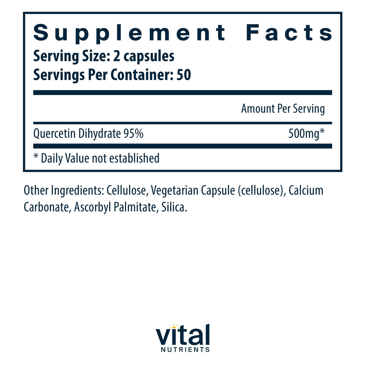 Vital Nutrients Quercetin | Vegan Quercetin Supplement with Bioflavonoids for Sinus, Respiratory, Heart, & Immune Function Support | Gluten, Dairy, Soy Free | 500mg | 100 Capsules