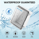 TICONN Outdoor Electrical Box Waterproof, Junction Box IP67 ABS Plastic Enclosure with Hinged Cover with Mounting Plate, Wall Brackets, Cable Glands (Clear, 8.7"x6.7"x4.3")