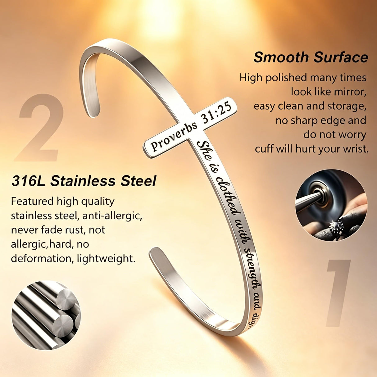 M MOOHAM Silver Cross Bracelet, Christian Gifts for Women