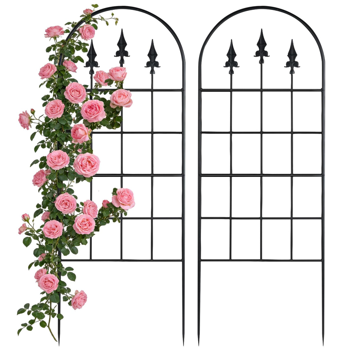 ArdeFentium 2 Pack 47" H x17 W Garden Trellis for Climbing Plants Outdoor - Metal Rustproof Arched Rose Trellis for Outdoor Indoor Roses Potted Vines Cucumbers Clematis Flowers Decorative, Black
