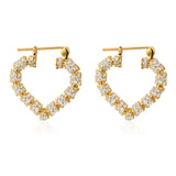 Heart Hoop Earrings for Women 14K Gold Plated Hypoallergenic Bamboo Cubic Zirconia Hoops Lightweight Heart Huggie Earrings for Women Jewelry Gift